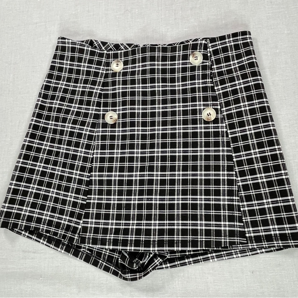 Altar’d State Skort Black White Plaid Women’s Large High Waist Button Front